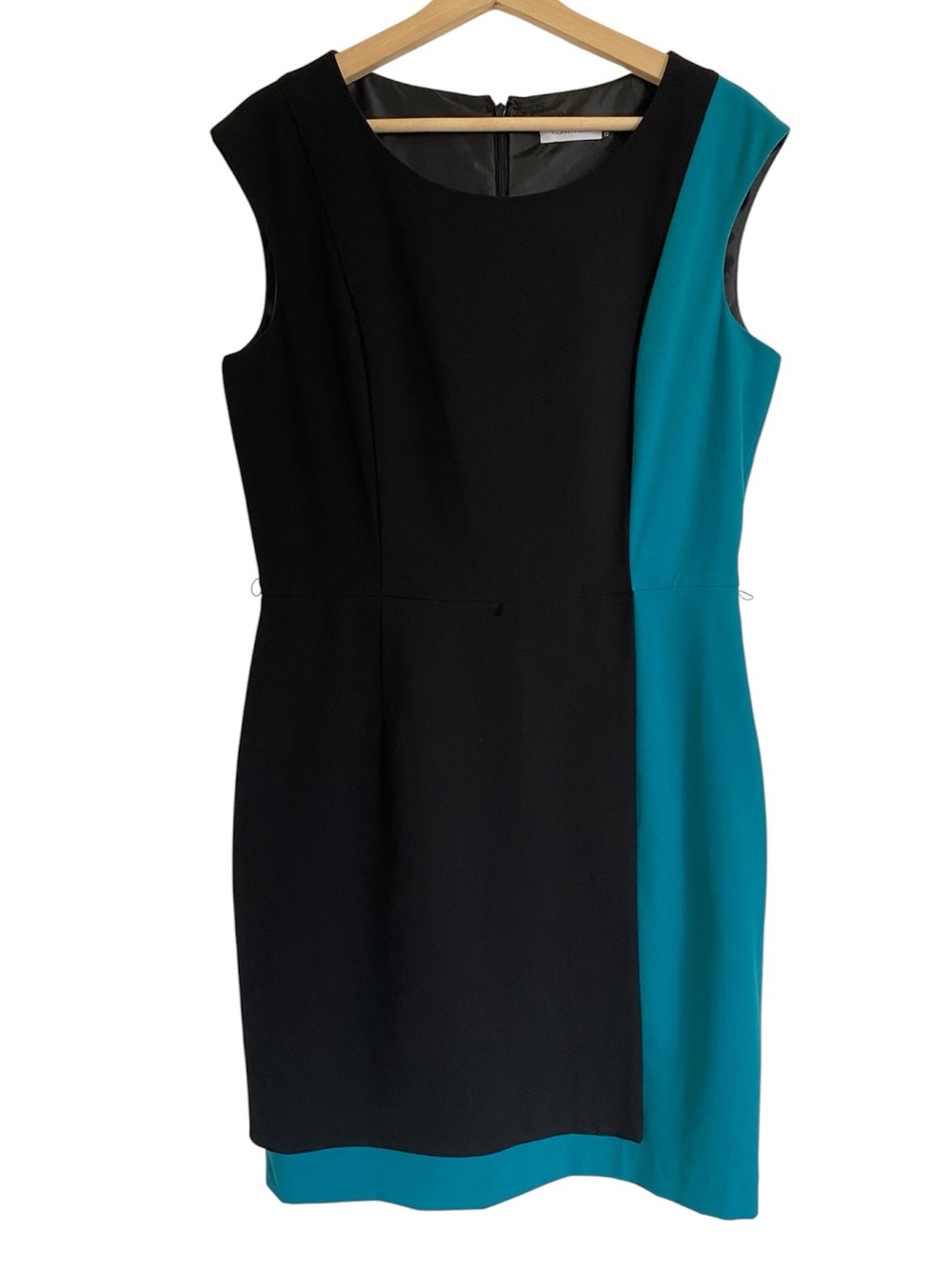 Calvin Klein Black and Teal Colorblock Sheath Midi Dress Size 12